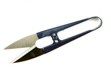 RMIT Store metal thread clippers featuring sharp stainless steel blades and a sleek navy handle, ideal for precise cutting in sewing and craft projects.