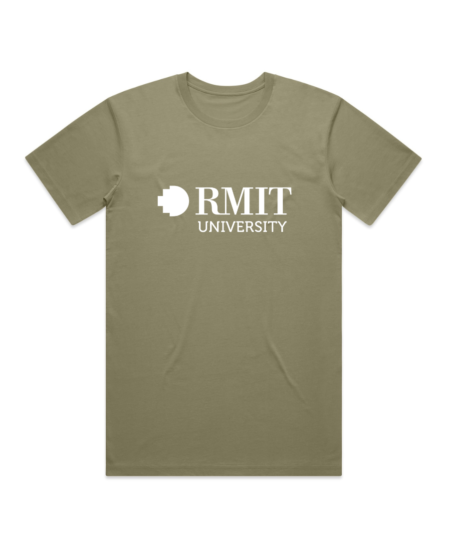 RMIT Limited Edition Loud Logo Tee in eucalyptus green, classic fit with white RMIT University logo printed at centre chest.