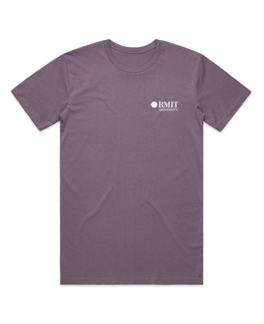 RMIT Limited Edition Tee 2026 in mauve, classic fit t-shirt with white RMIT University logo printed on left chest.